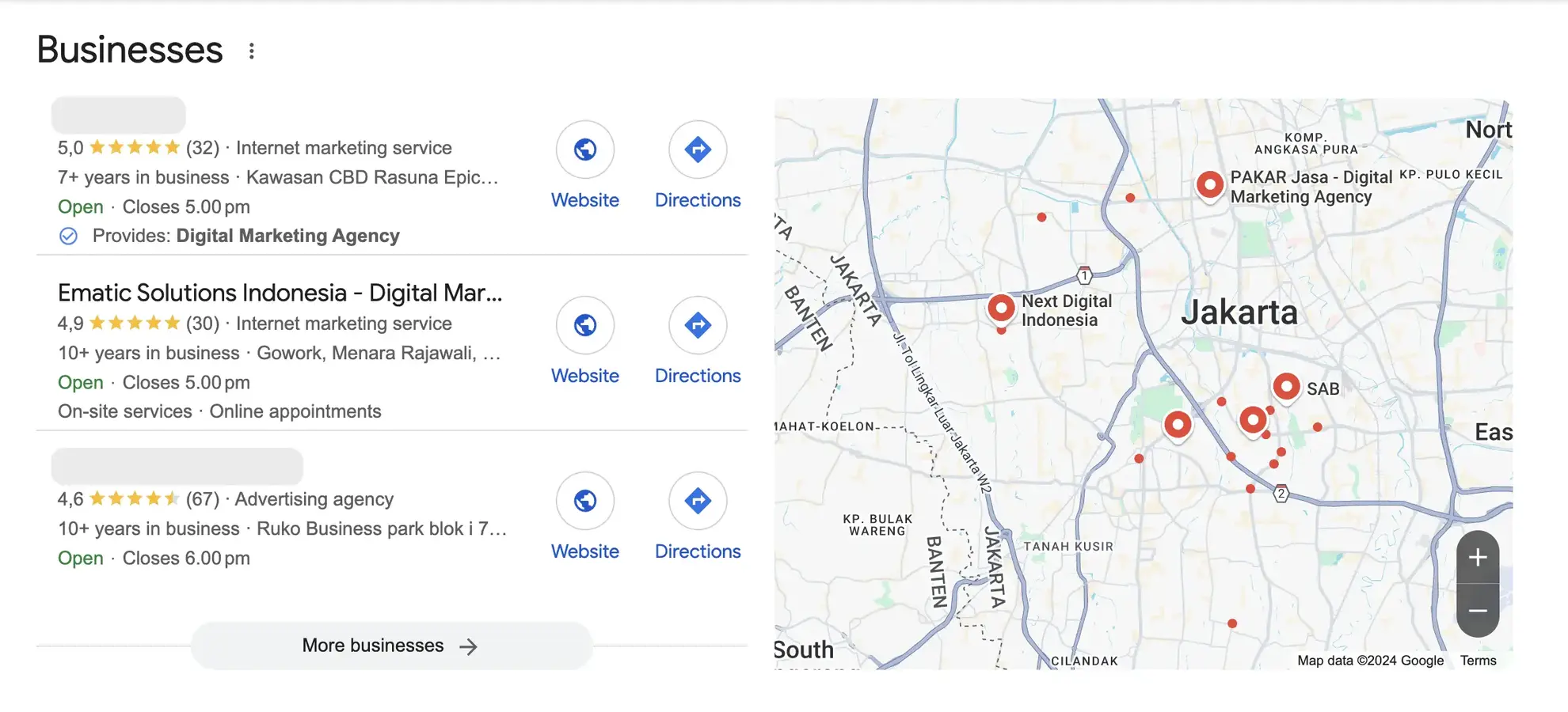 Contoh "Local 3-Pack" di hasil pencarian Google