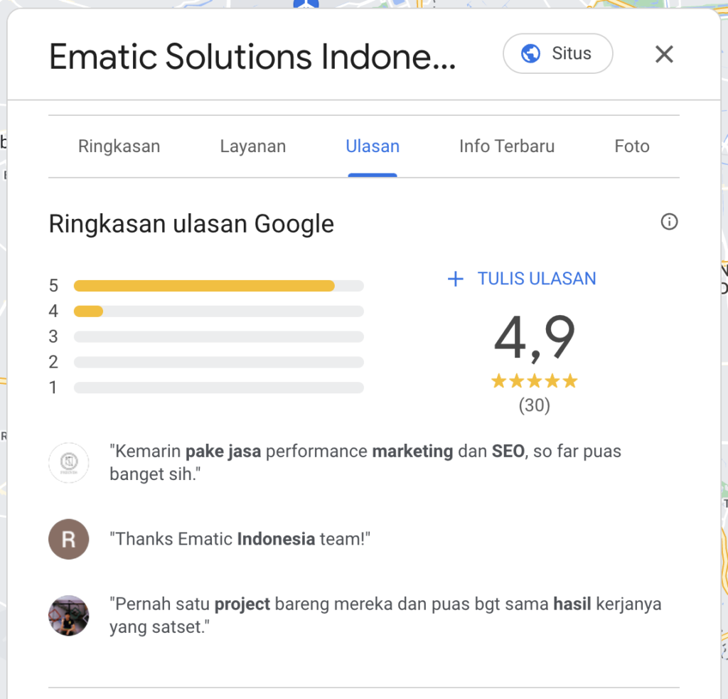 Fitur ulasan di profil Google My Business